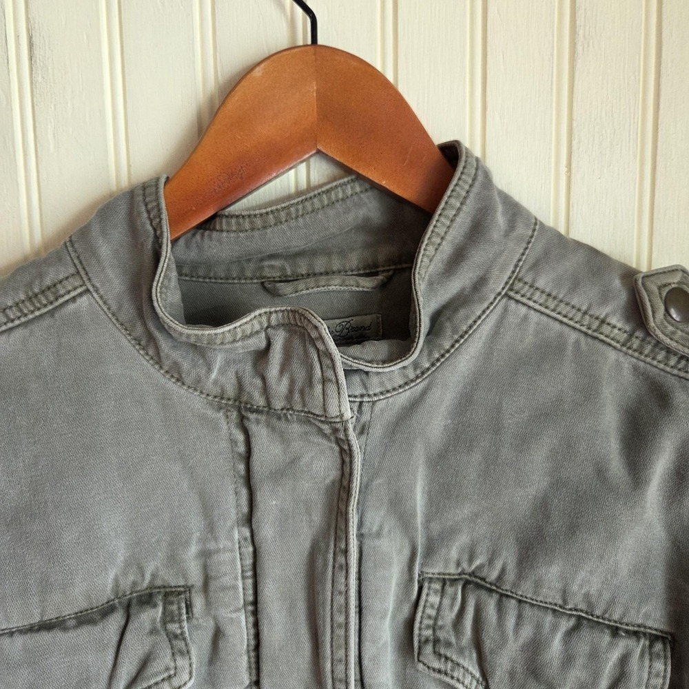Lucky Brand Jacket Womens Large Gray Twill Military Full Zip Drawstring Pockets